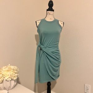 High neck blue dress